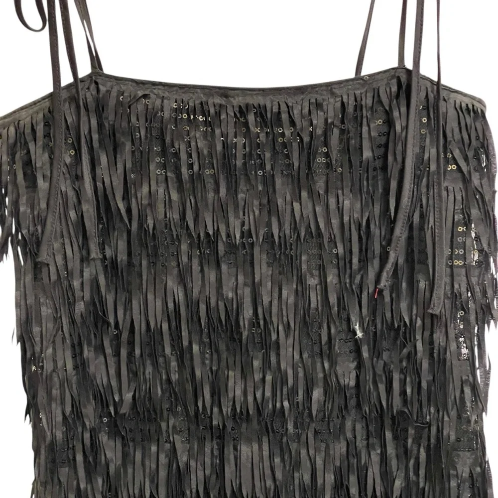 Zara Black Sequined Fringed Spaghetti Strap Mini Dress Lined Black Size Small